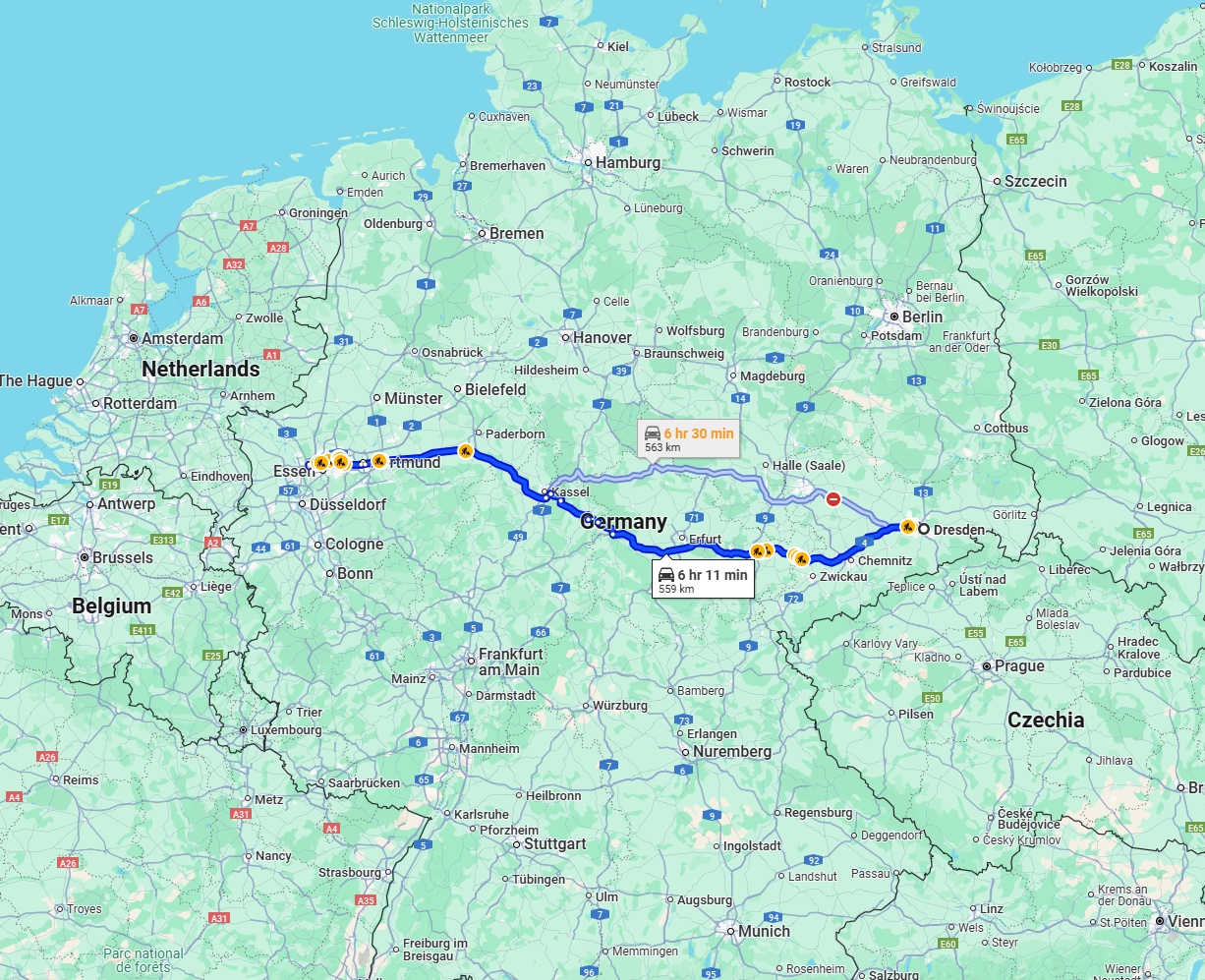 Anreise von Dresden Zu Oberhausen Über via A4 and A44