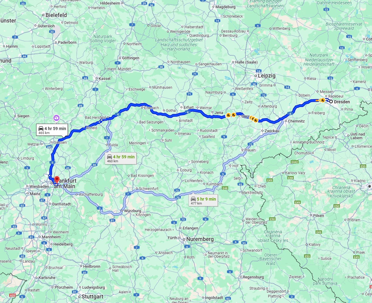 Anreise von Dresden Zu Offenbach am Main Über via A4