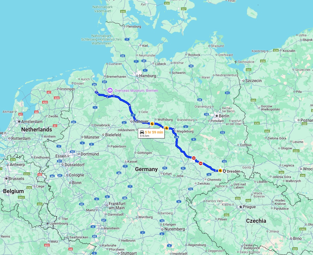 Anreise von Dresden Zu Oldenburg Über via A14