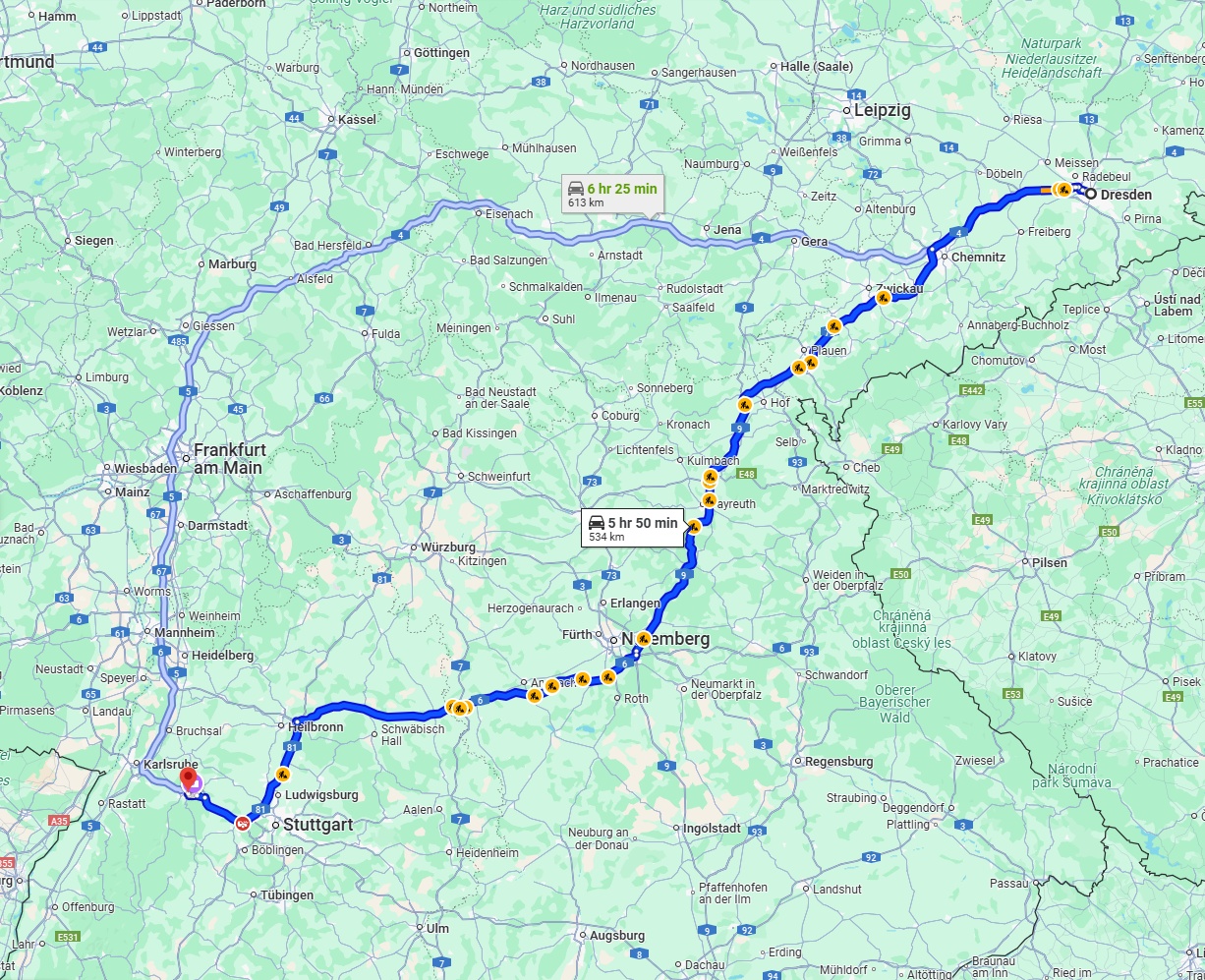 Anreise von Dresden Zu Pforzheim Über via A6