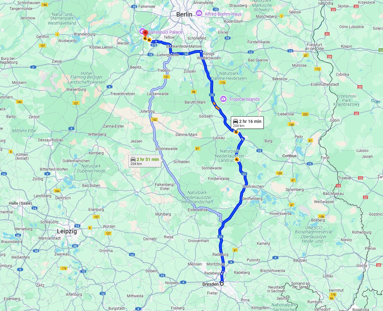 Anreise von Dresden Zu Potsdam Über via A13