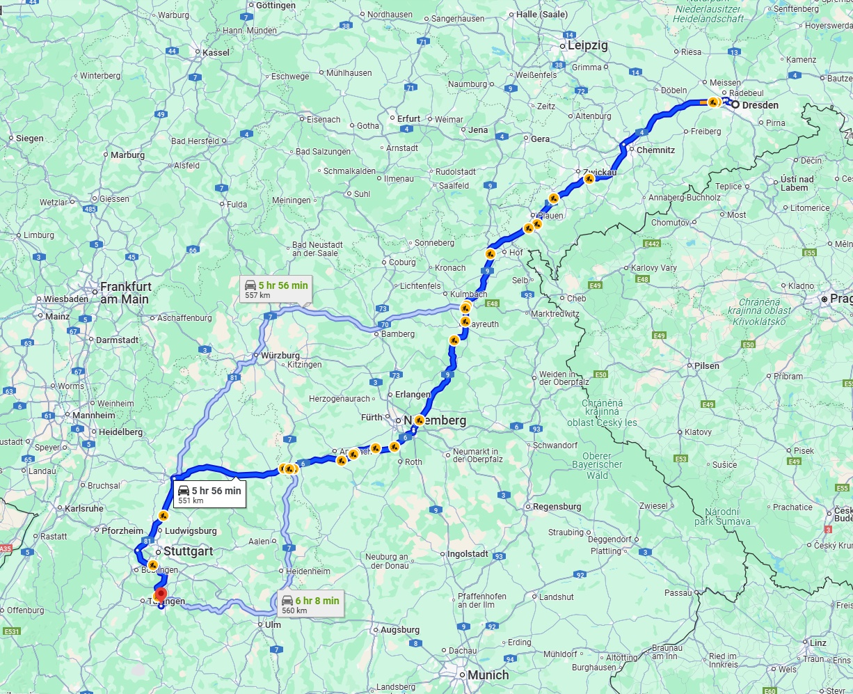 Anreise von Dresden Zu Reutlingen Über via A6