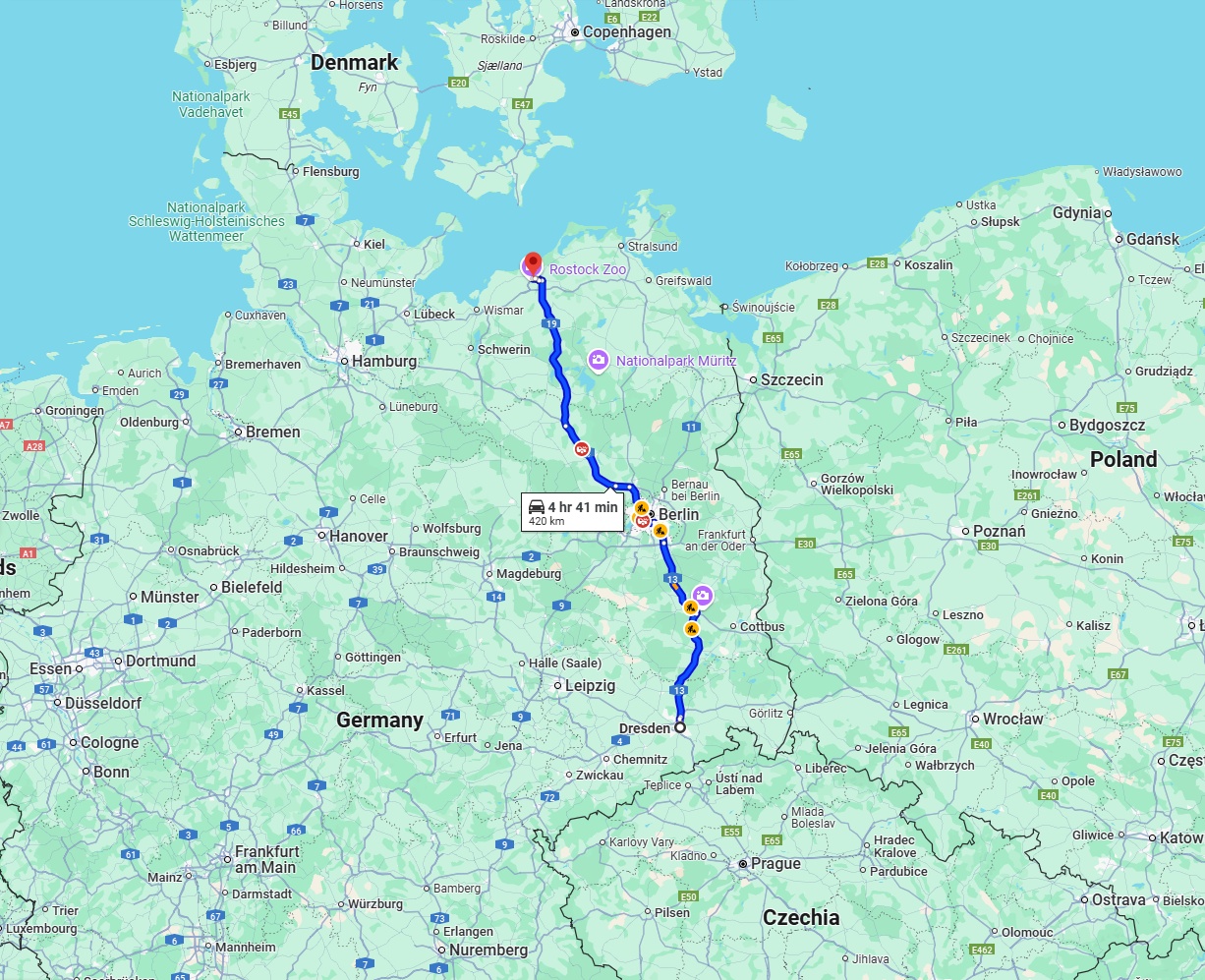 Anreise von Dresden Zu Rostock Über via A13 and A19