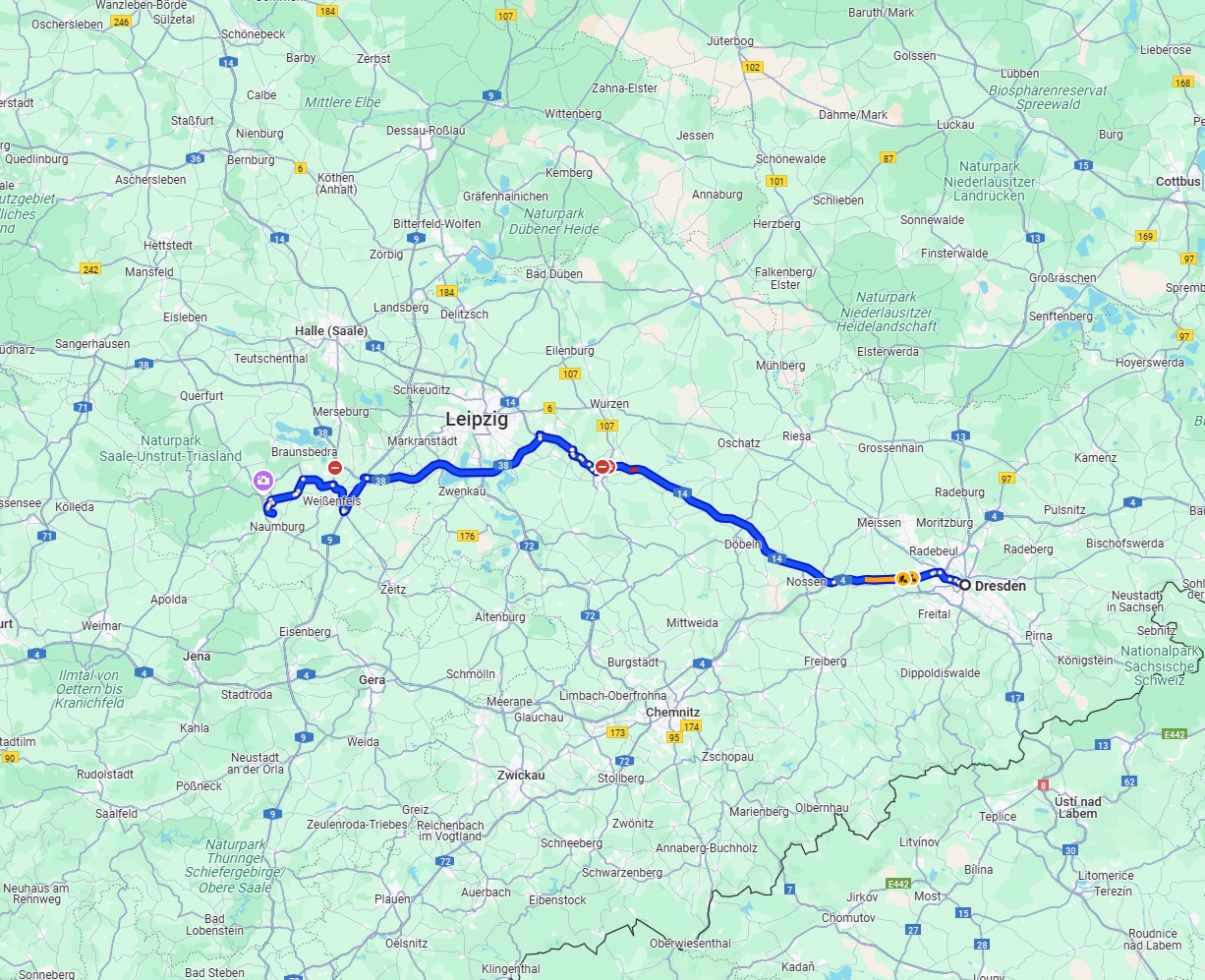 Anreise von Dresden Zu Saale Über via A14
