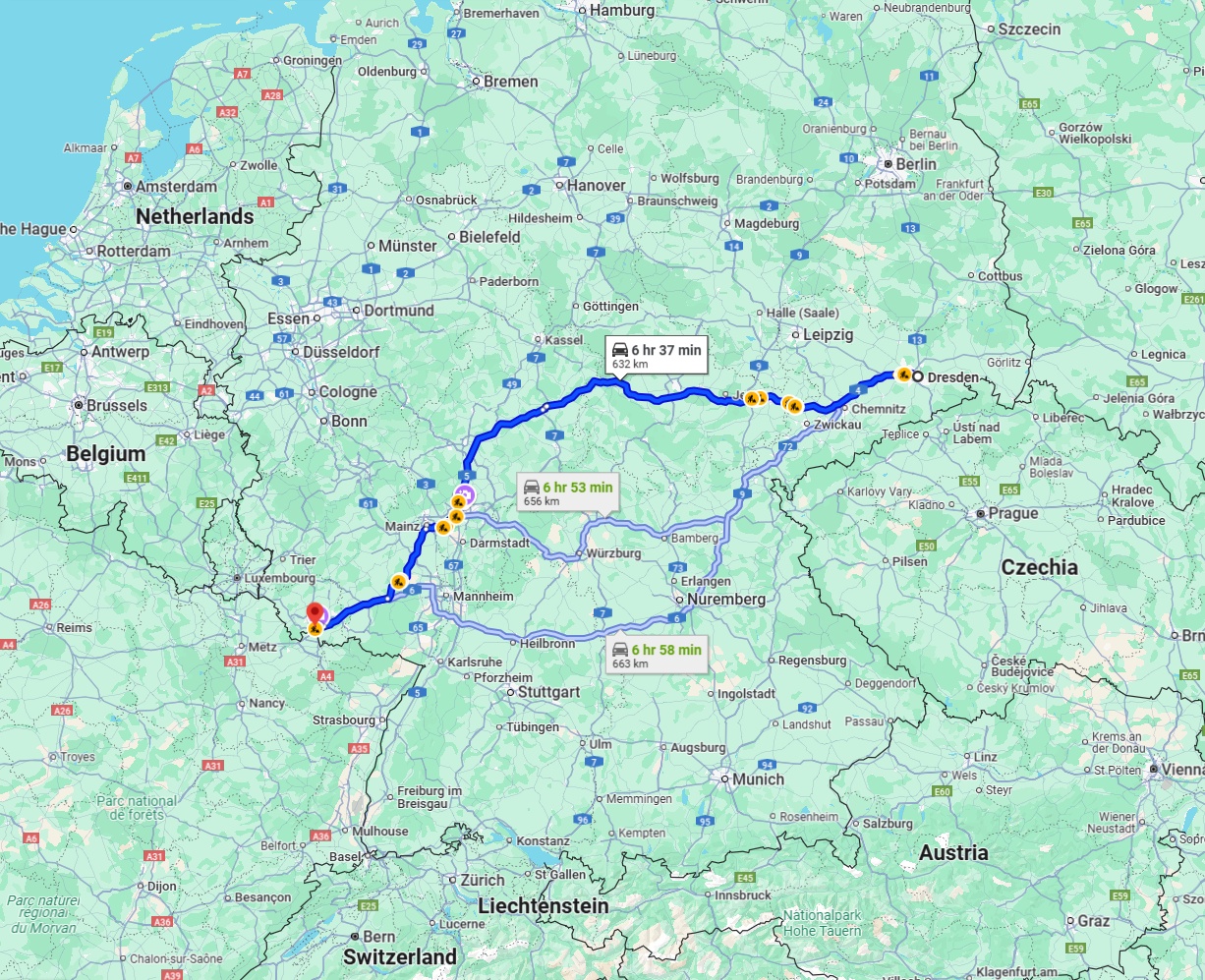 Anreise von Dresden Zu Saarbrücken Über via A4