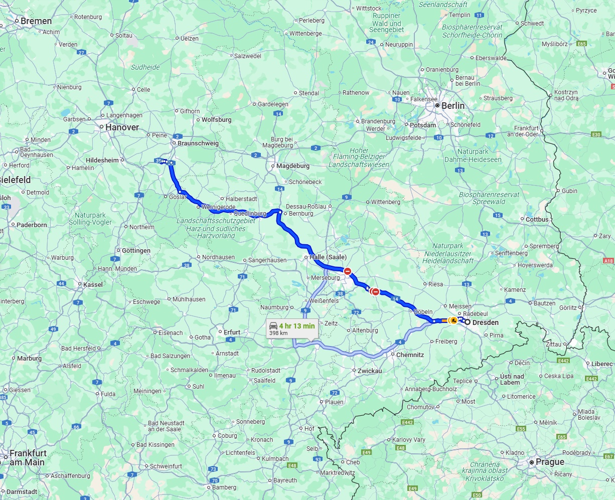 Anreise von Dresden Zu Salzgitter Über via A14 and A36
