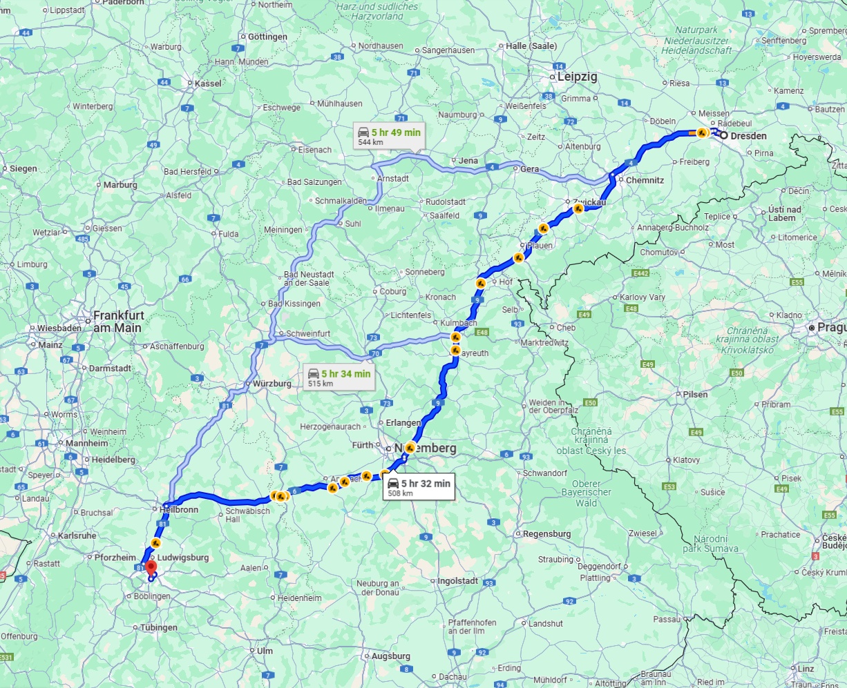 Anreise von Dresden Zu Stuttgart Über via A6