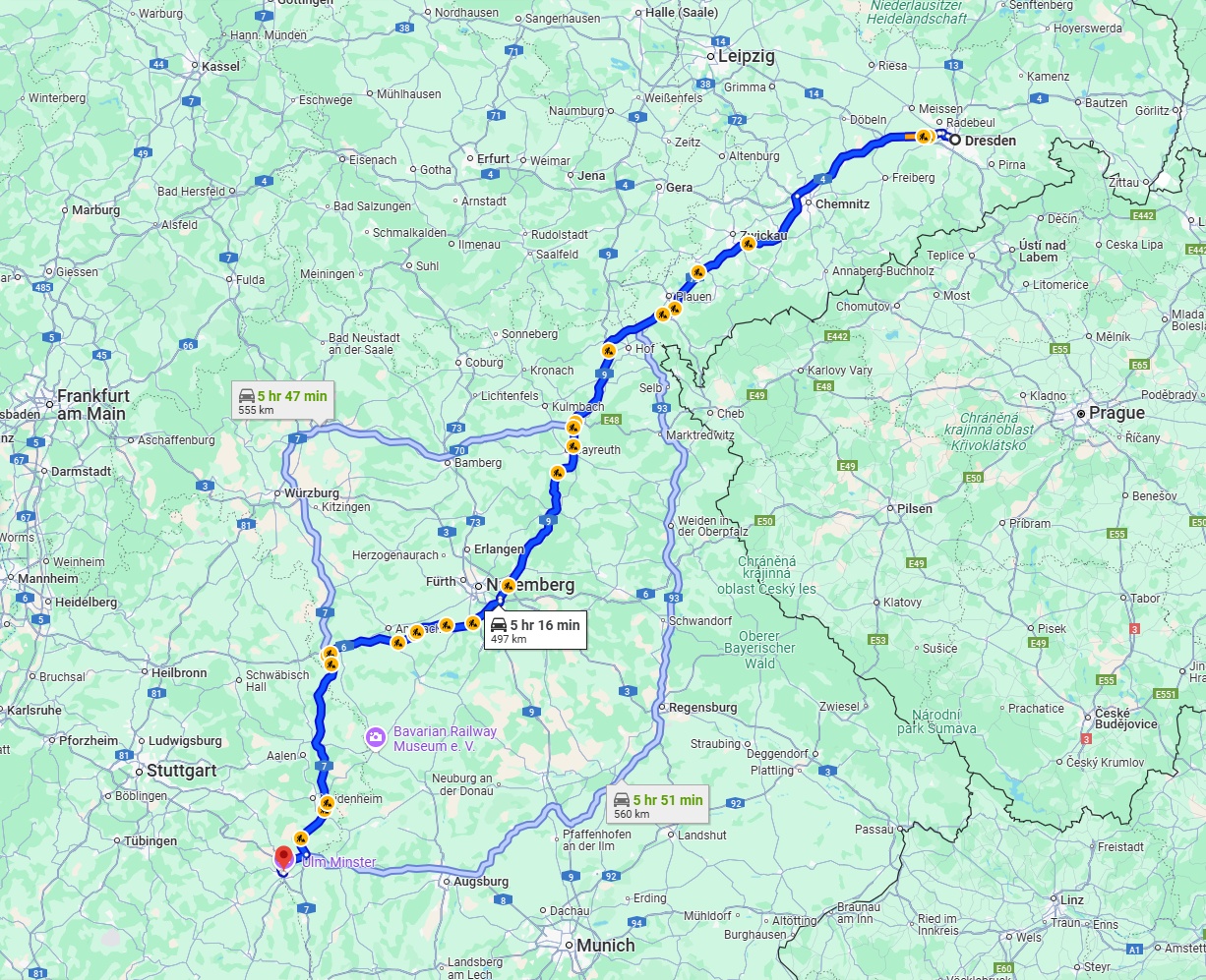 Anreise von Dresden Zu Ulm Über via A9