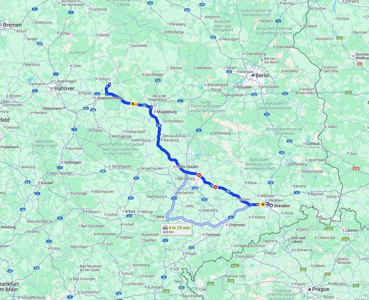 Anreise von Dresden Zu Wolfsburg Über via A14