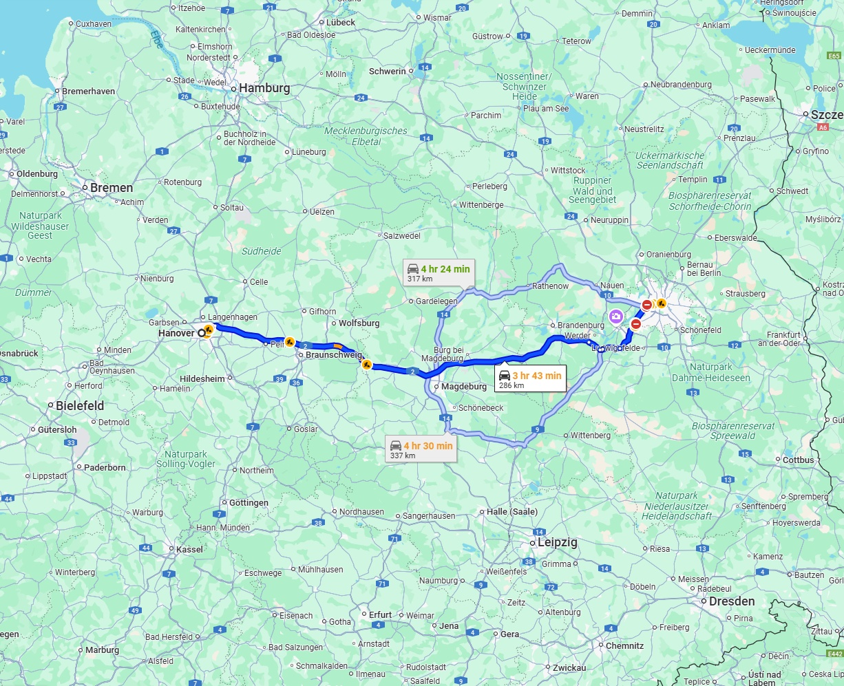 Anreise von Hannover Zu Berlin Über via A2