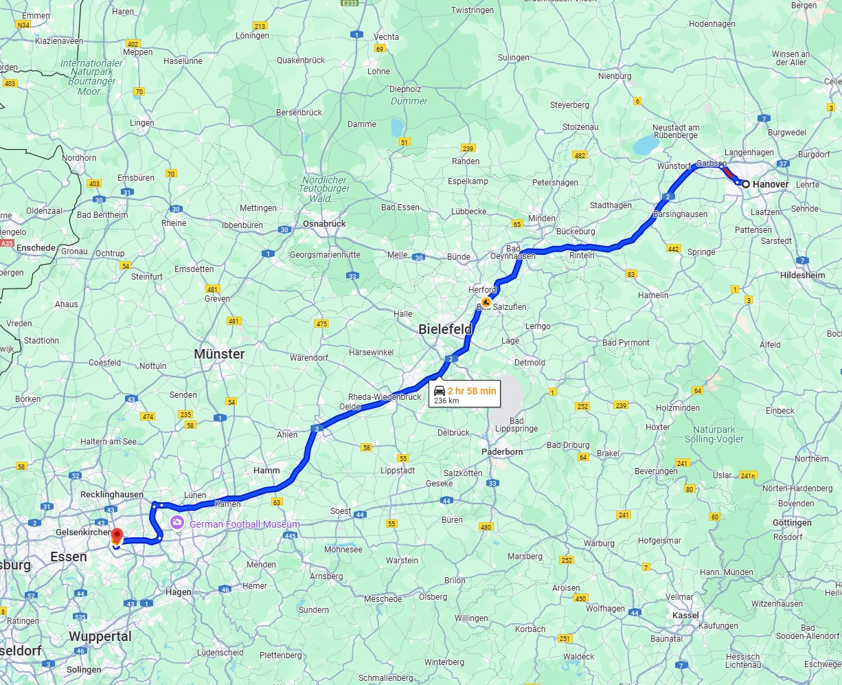 Anreise von Hannover Zu Bochum Über via A2