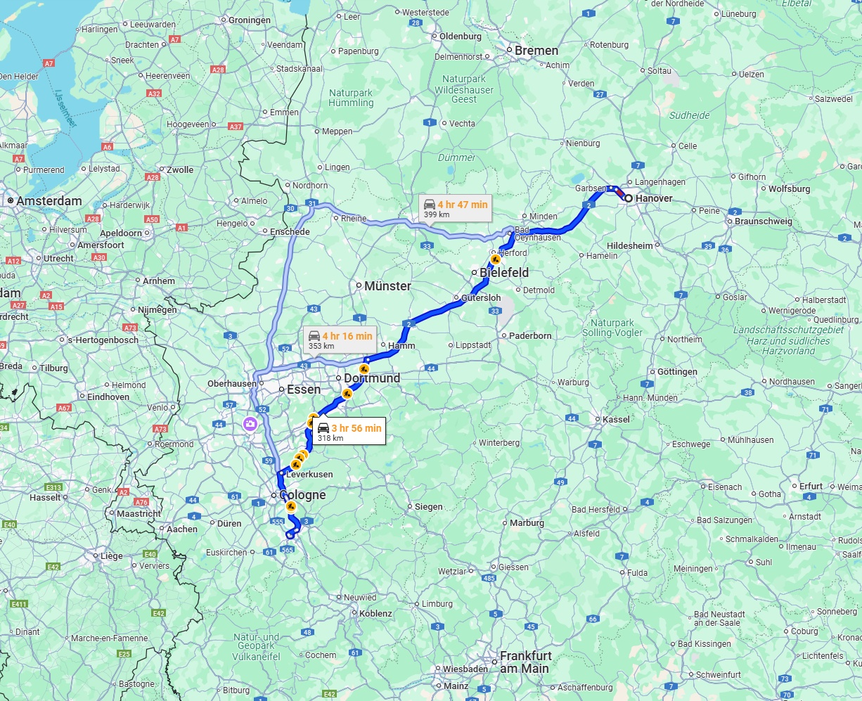 Anreise von Hannover Zu Bonn Über via A2 and A1