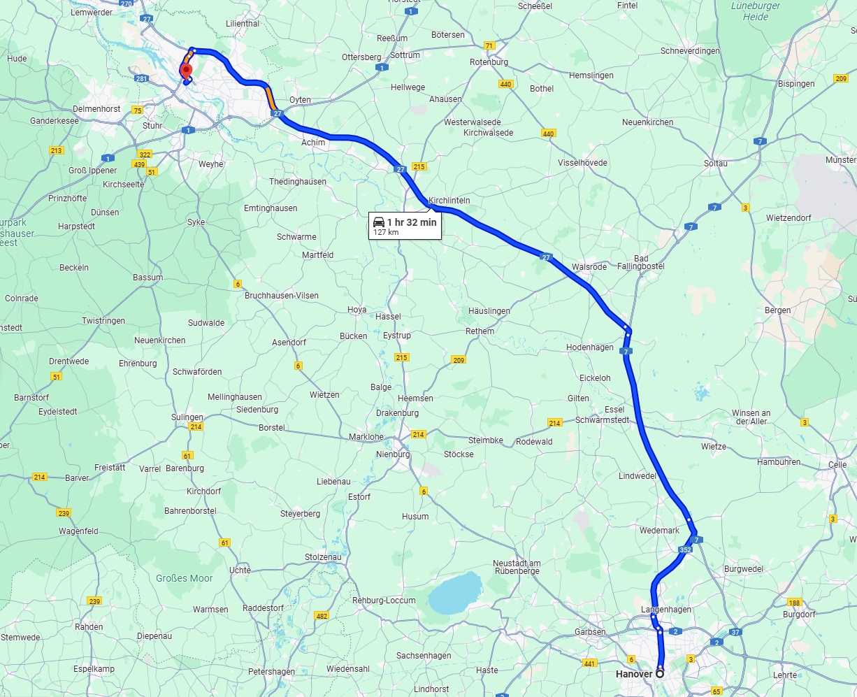 Anreise von Hannover Zu Bremen Über via A27