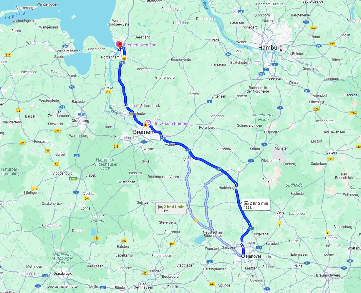 Anreise von Hannover Zu Bremerhaven Über via A27