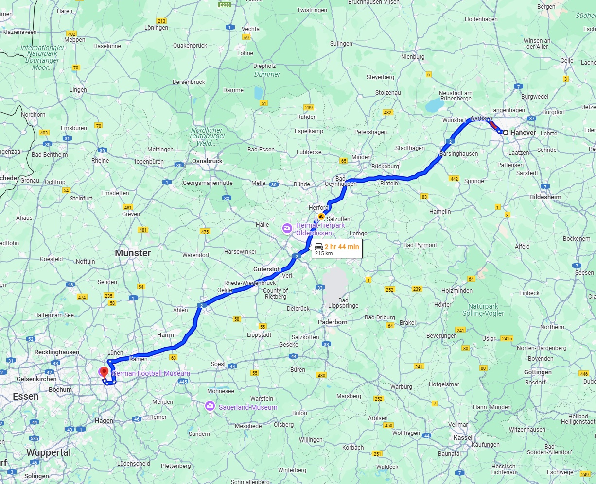 Anreise von Hannover Zu Dortmund Über via A2