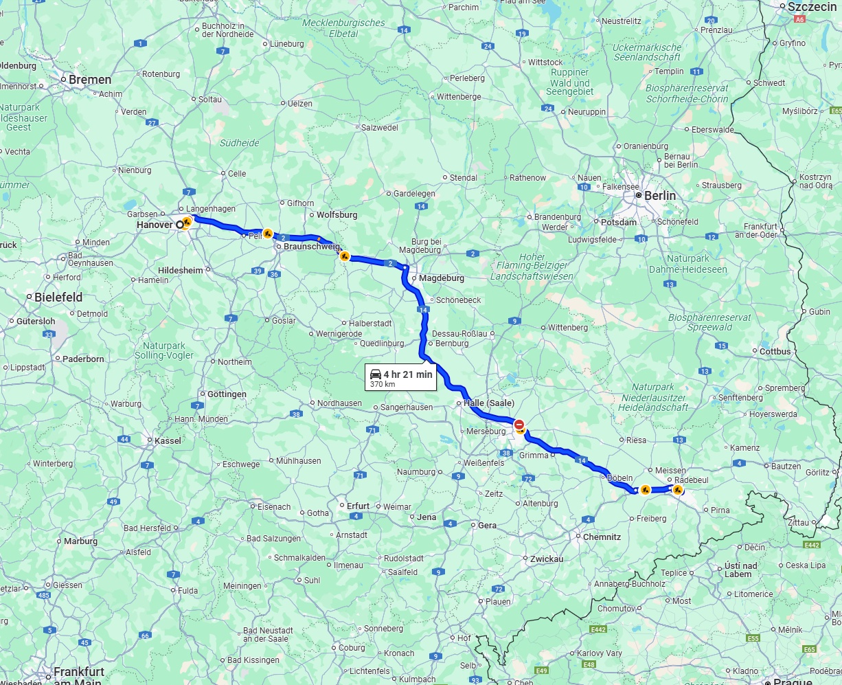 Anreise von Hannover Zu Dresden Über via A2 and A14