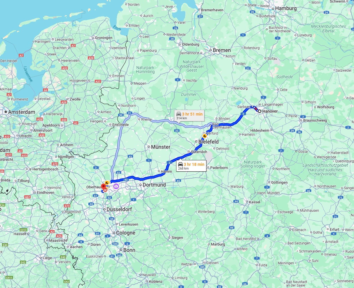 Anreise von Hannover Zu Duisburg Über via A2