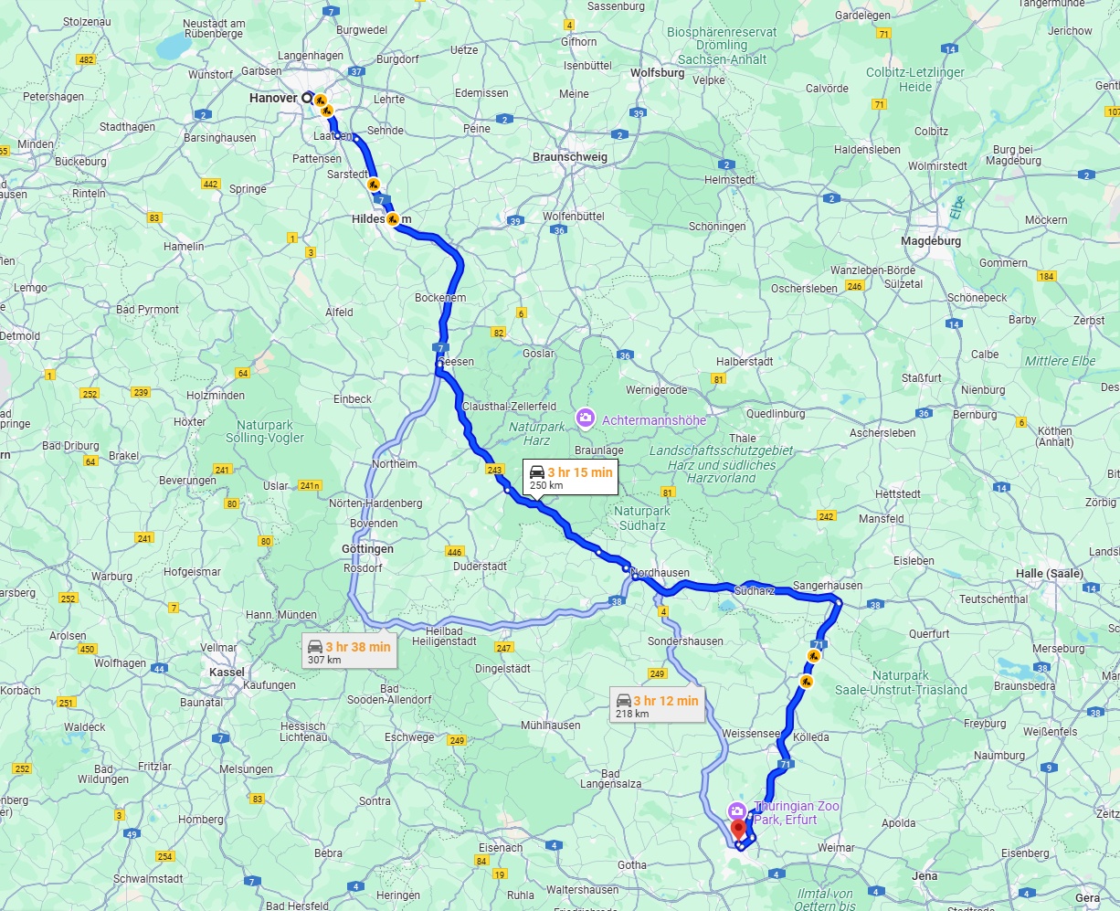 Anreise von Hannover Zu Erfurt Über via B243