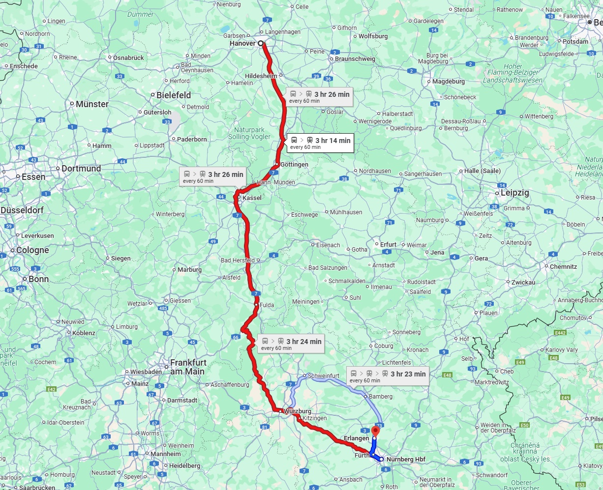 Anreise von Hannover Zu Erlangen Über 