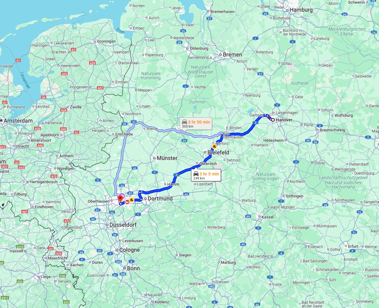 Anreise von Hannover Zu Essen Über via A2
