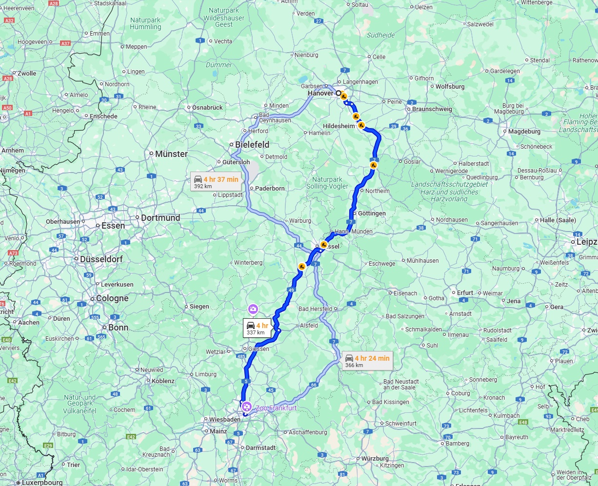 Anreise von Hannover Zu Frankfurt am Main Über via A7 and A49