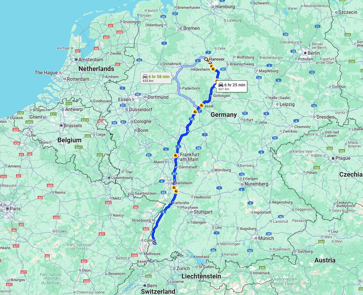 Anreise von Hannover Zu Freiburg im Breisgau Über via A5