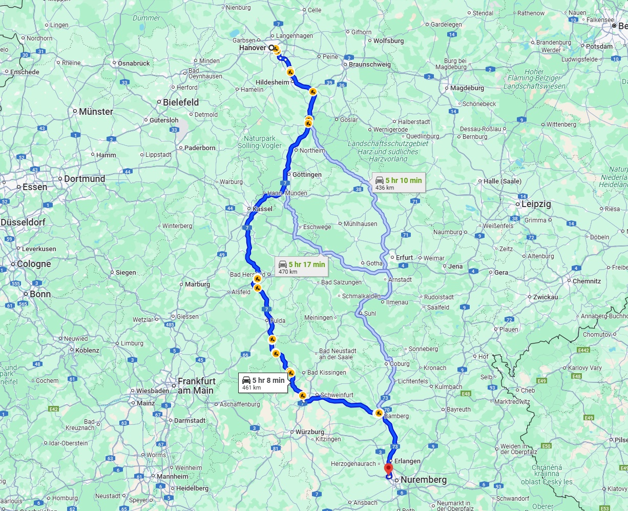 Anreise von Hannover Zu Fürth Über via A7