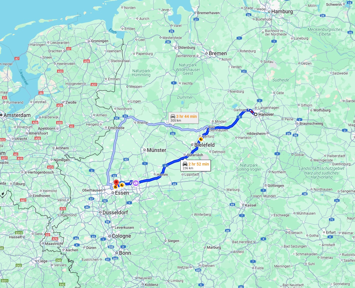 Anreise von Hannover Zu Gelsenkirchen Über via A2