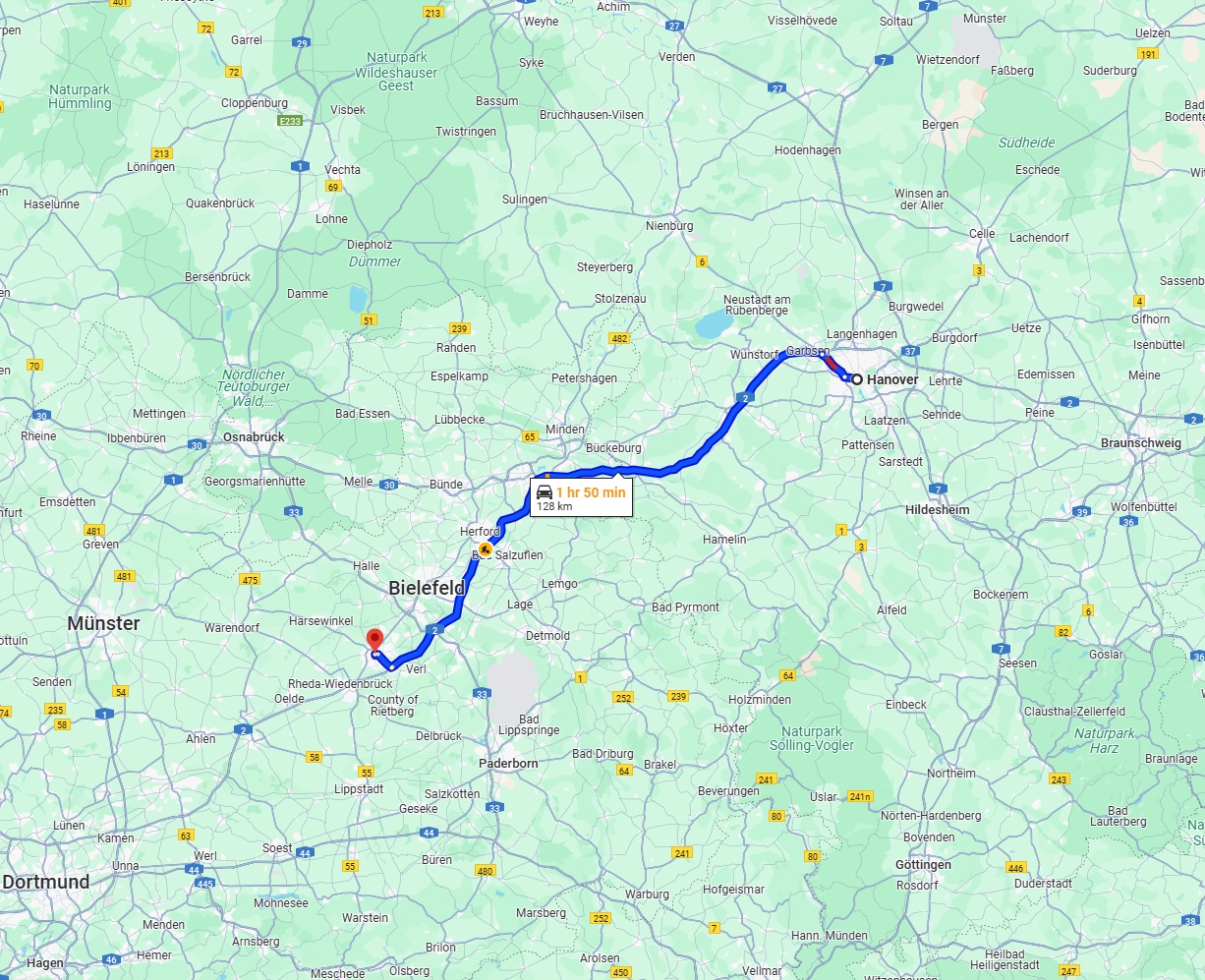 Anreise von Hannover Zu Gütersloh Über via A2