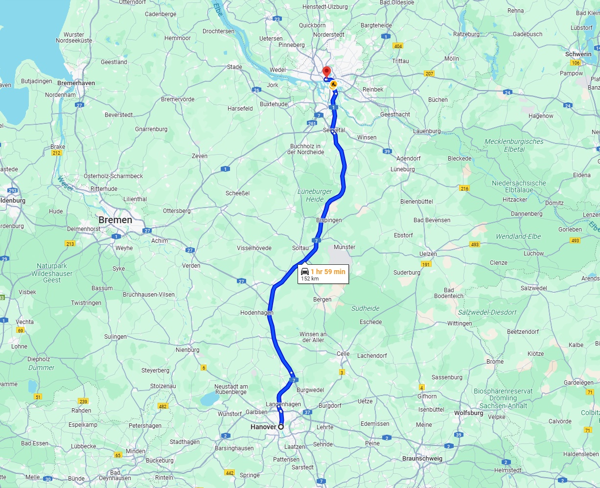 Anreise von Hannover Zu Hamburg Über via A7