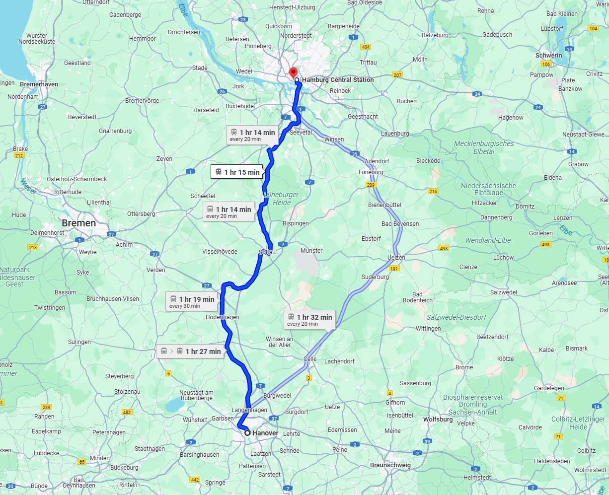 Anreise von Hannover Zu Hamburg Über 