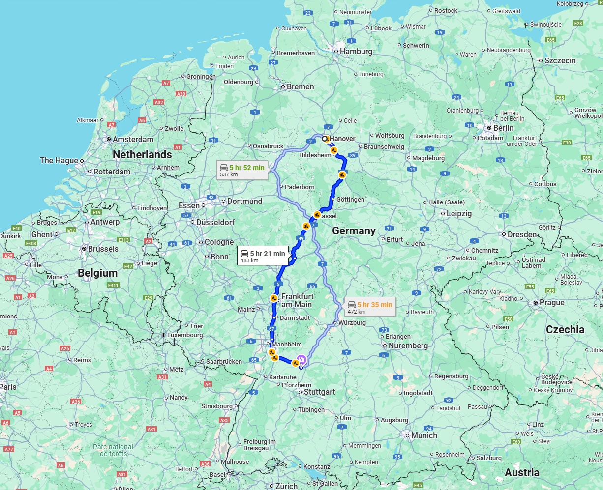 Anreise von Hannover Zu Heilbronn Über via A7