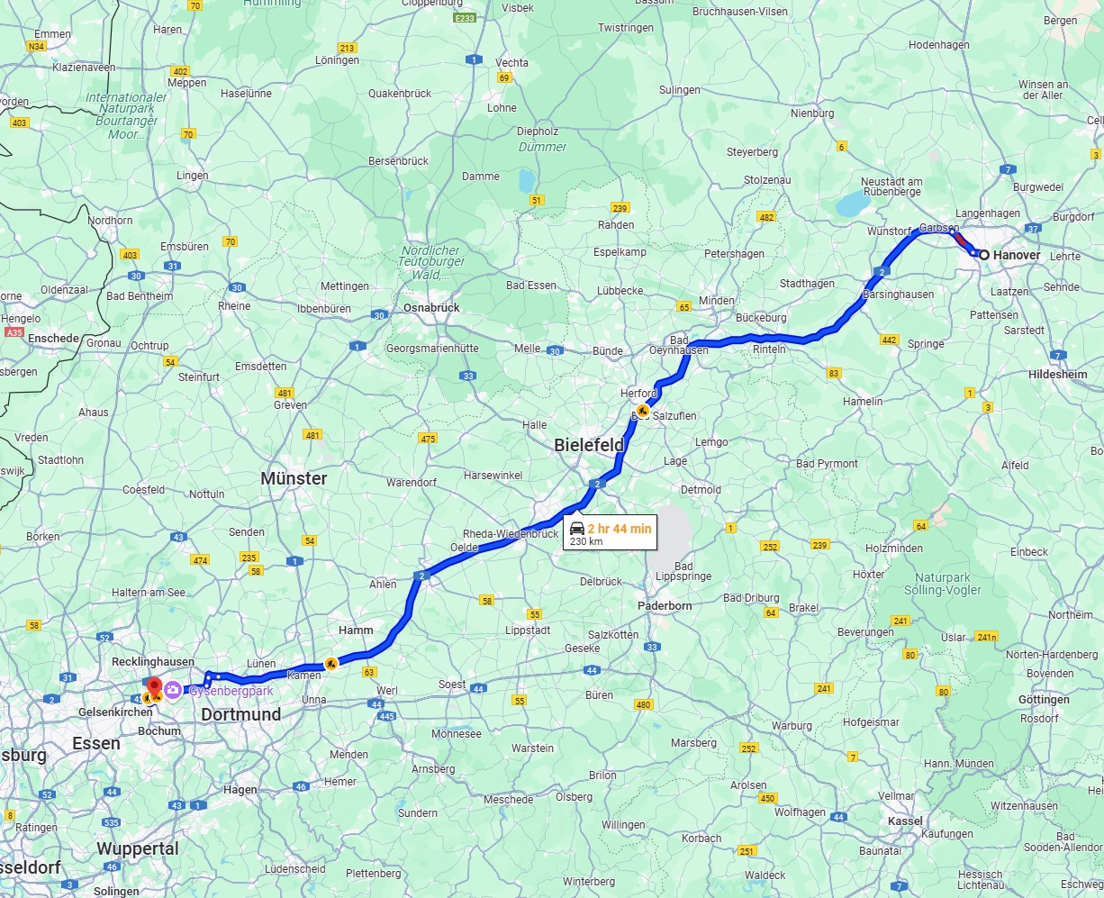 Anreise von Hannover Zu Herne Über via A2