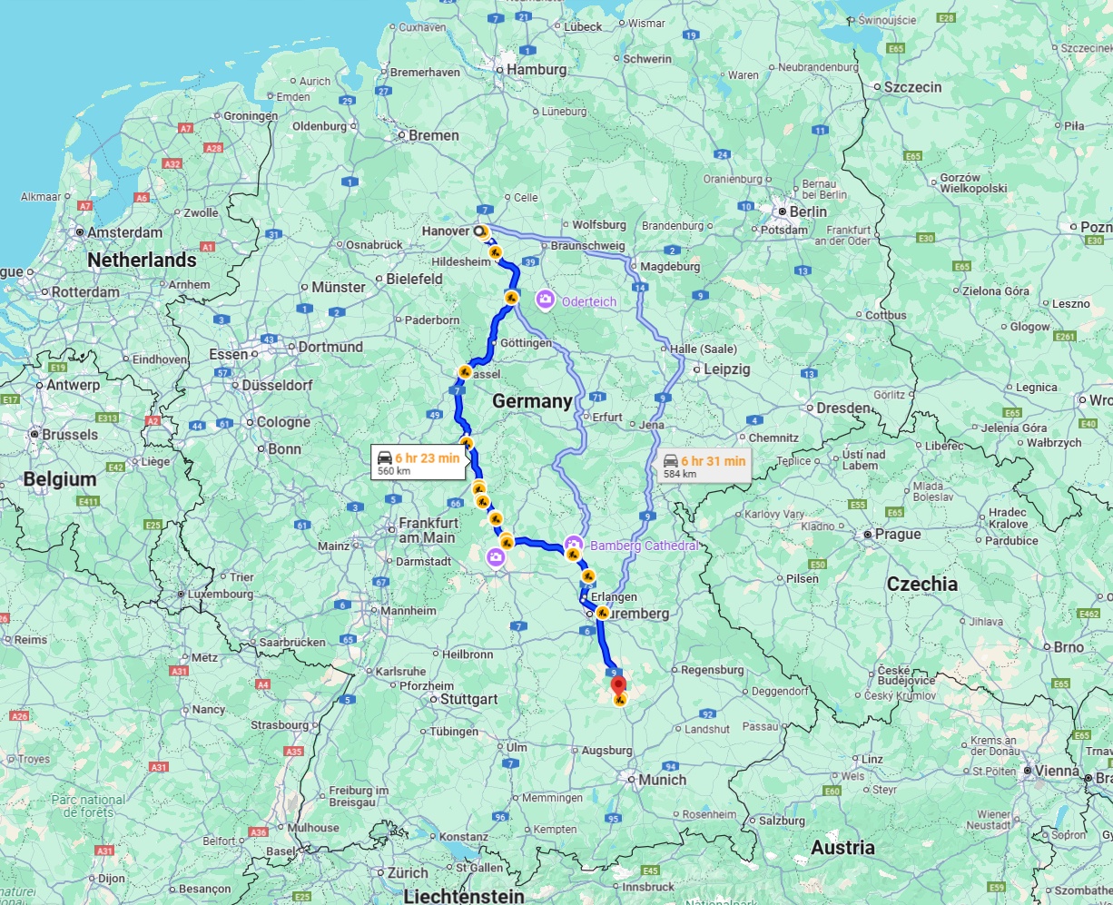 Anreise von Hannover Zu Ingolstadt Über via A7