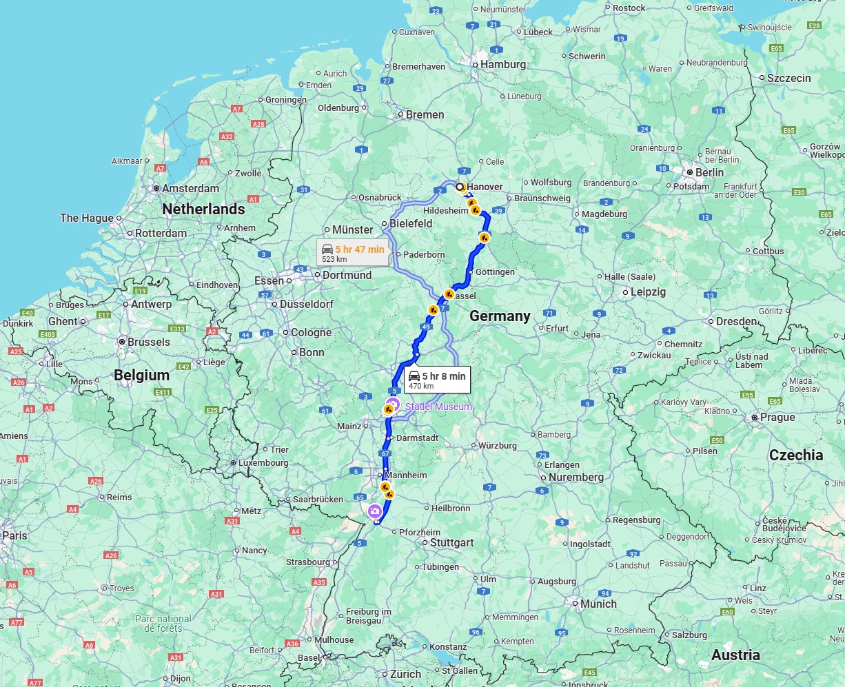 Anreise von Hannover Zu Karlsruhe Über via A7 and A5