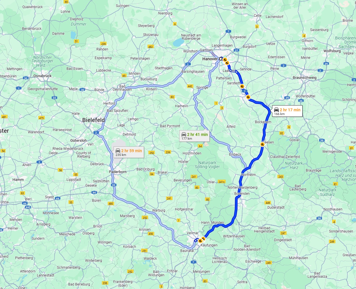 Anreise von Hannover Zu Kassel Über via A7