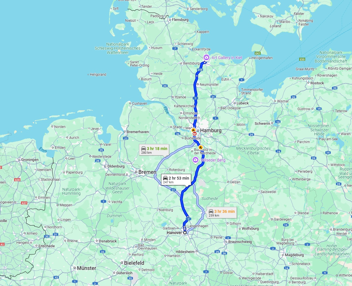 Anreise von Hannover Zu Kiel Über via A7