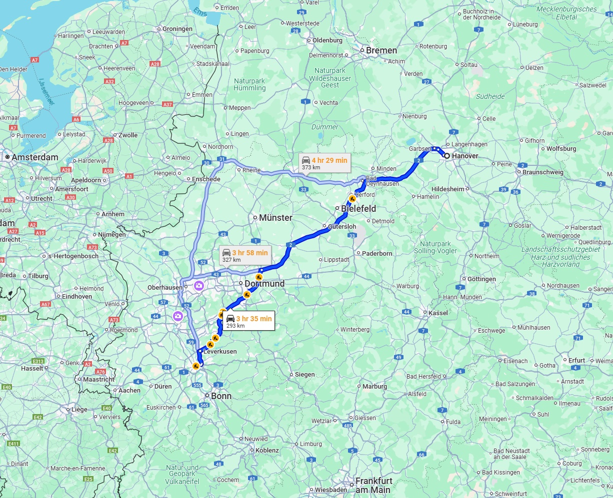 Anreise von Hannover Zu Köln Über via A2 and A1