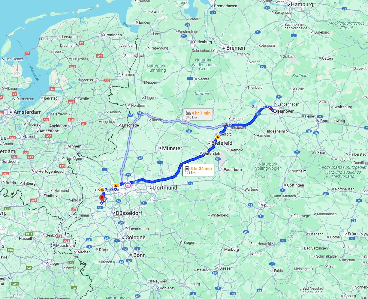 Anreise von Hannover Zu Krefeld Über via A2
