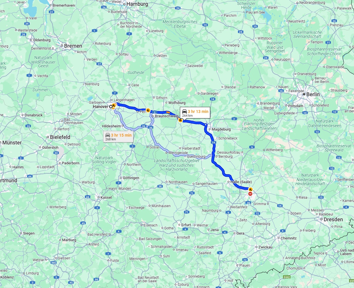 Anreise von Hannover Zu Leipzig Über via A2 and A14