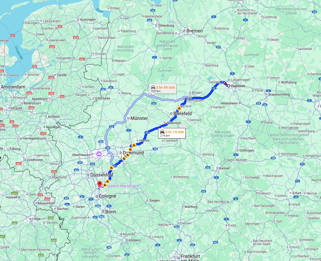 Anreise von Hannover Zu Leverkusen Über via A2 and A1