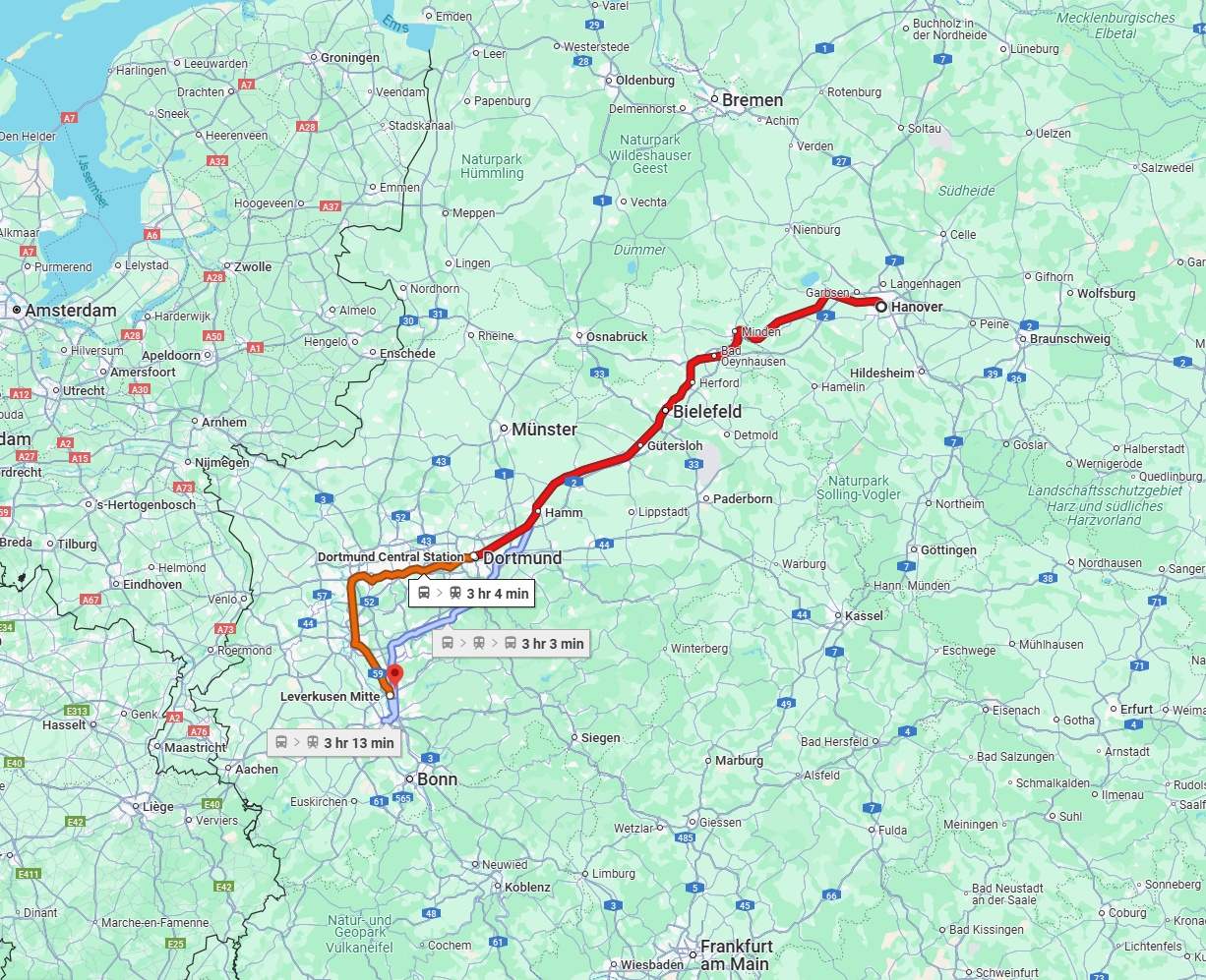 Anreise von Hannover Zu Leverkusen Über 