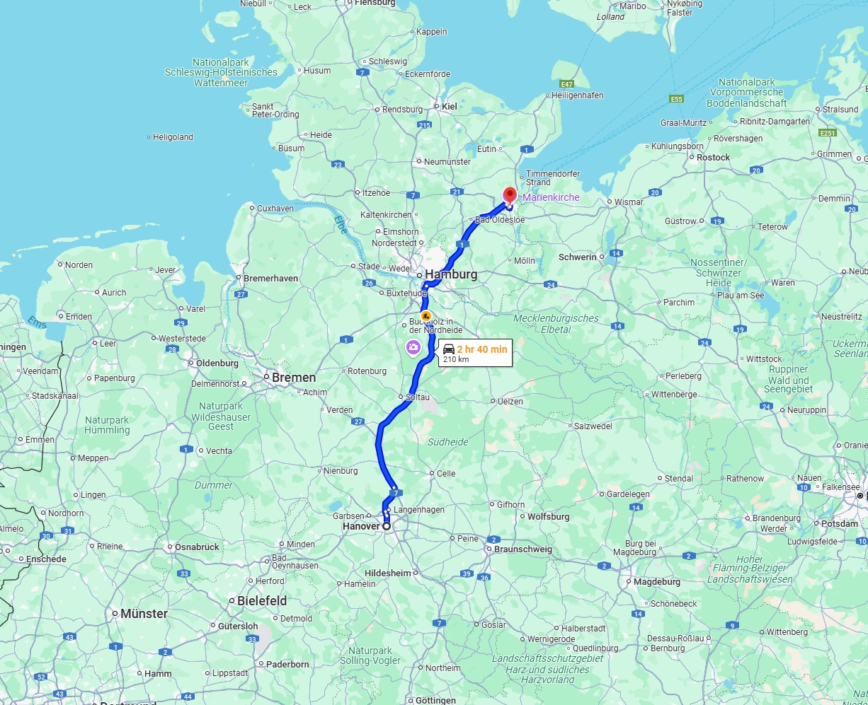 Anreise von Hannover Zu Lübeck Über via A7 and A1