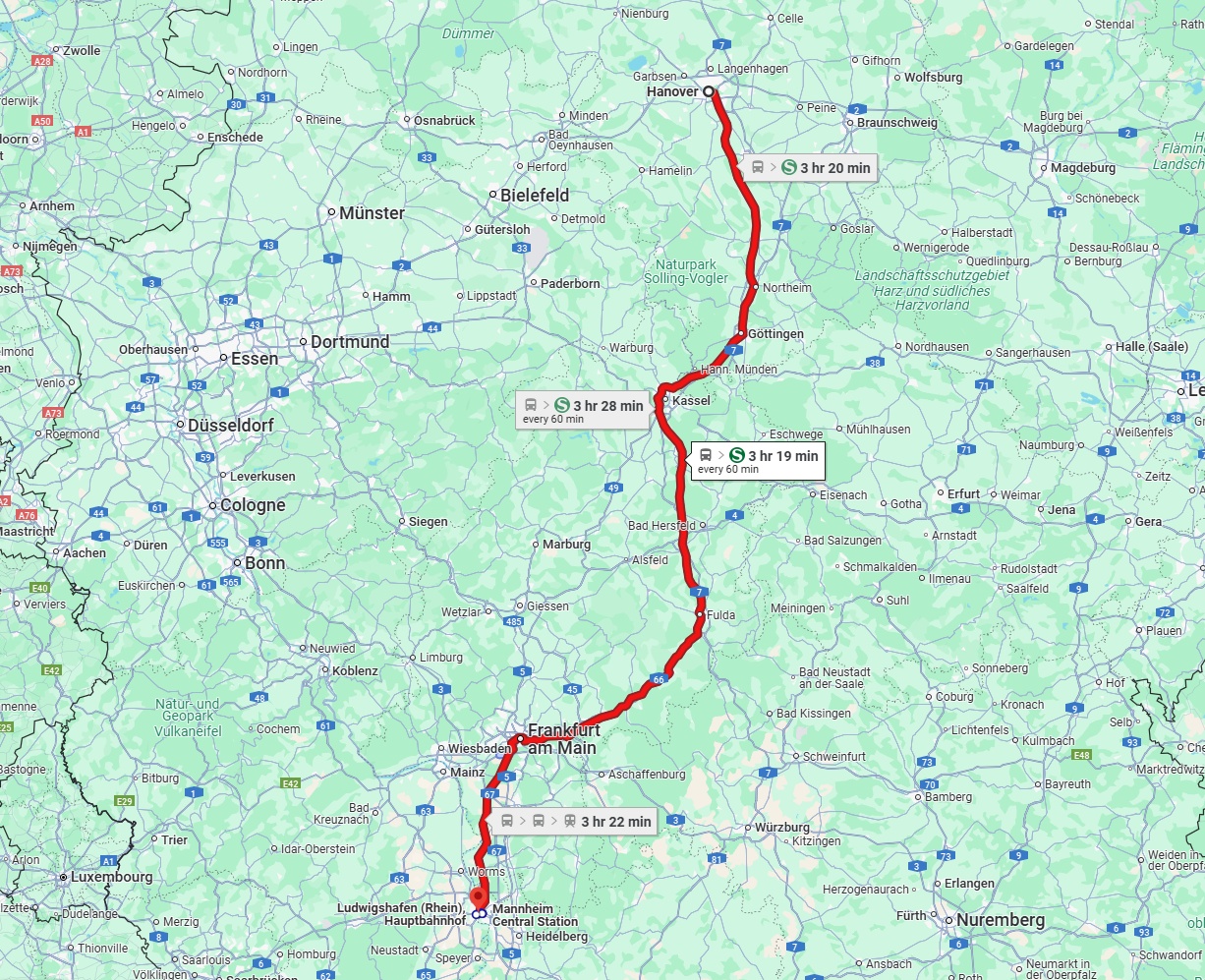 Anreise von Hannover Zu Ludwigshafen am Rhein Über 