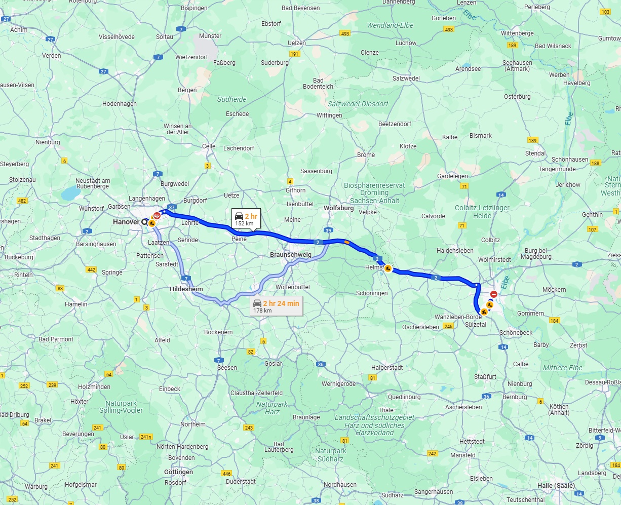 Anreise von Hannover Zu Magdeburg Über via A2