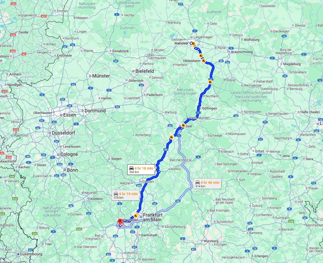 Anreise von Hannover Zu Mainz Über via A7