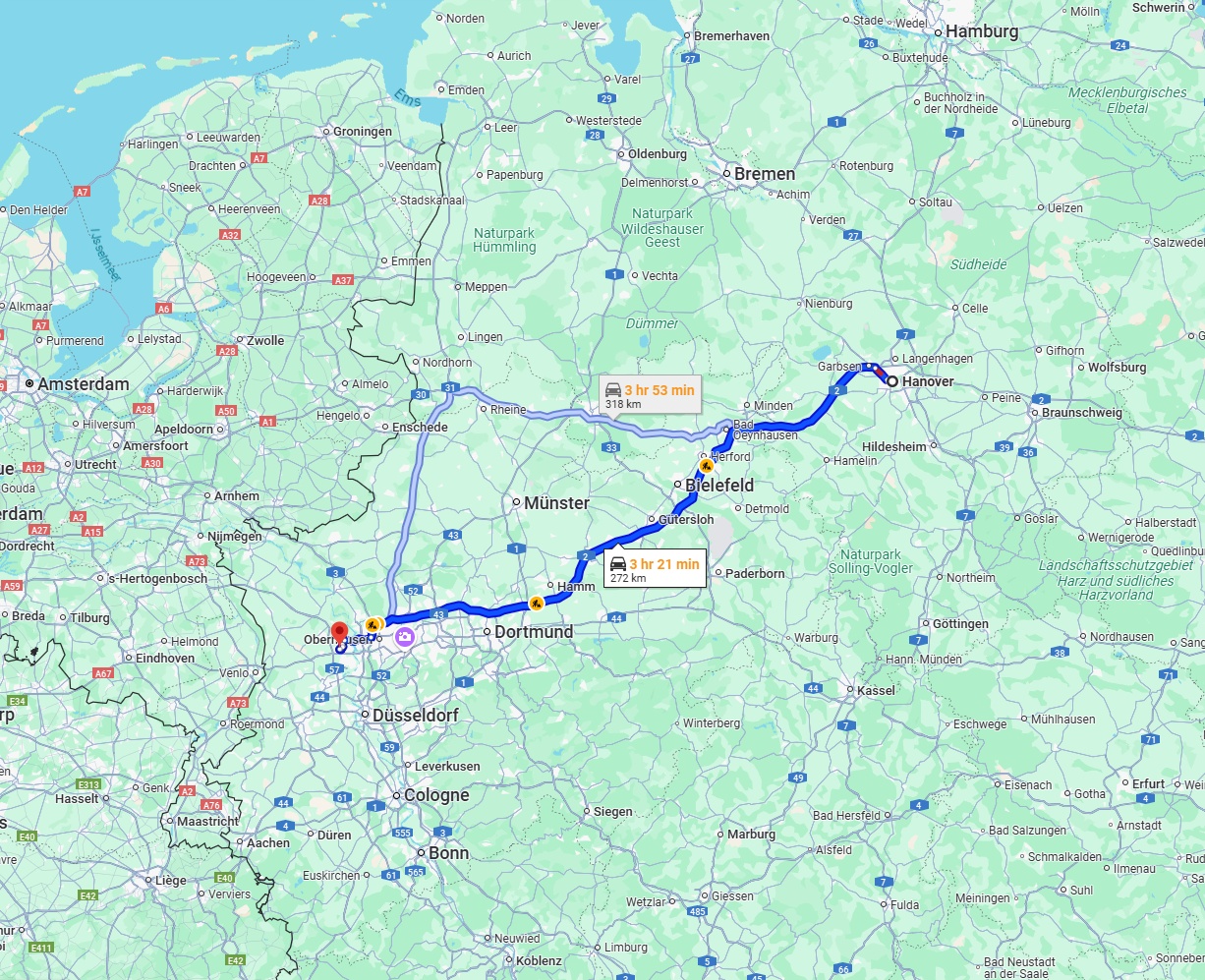 Anreise von Hannover Zu Moers Über via A2