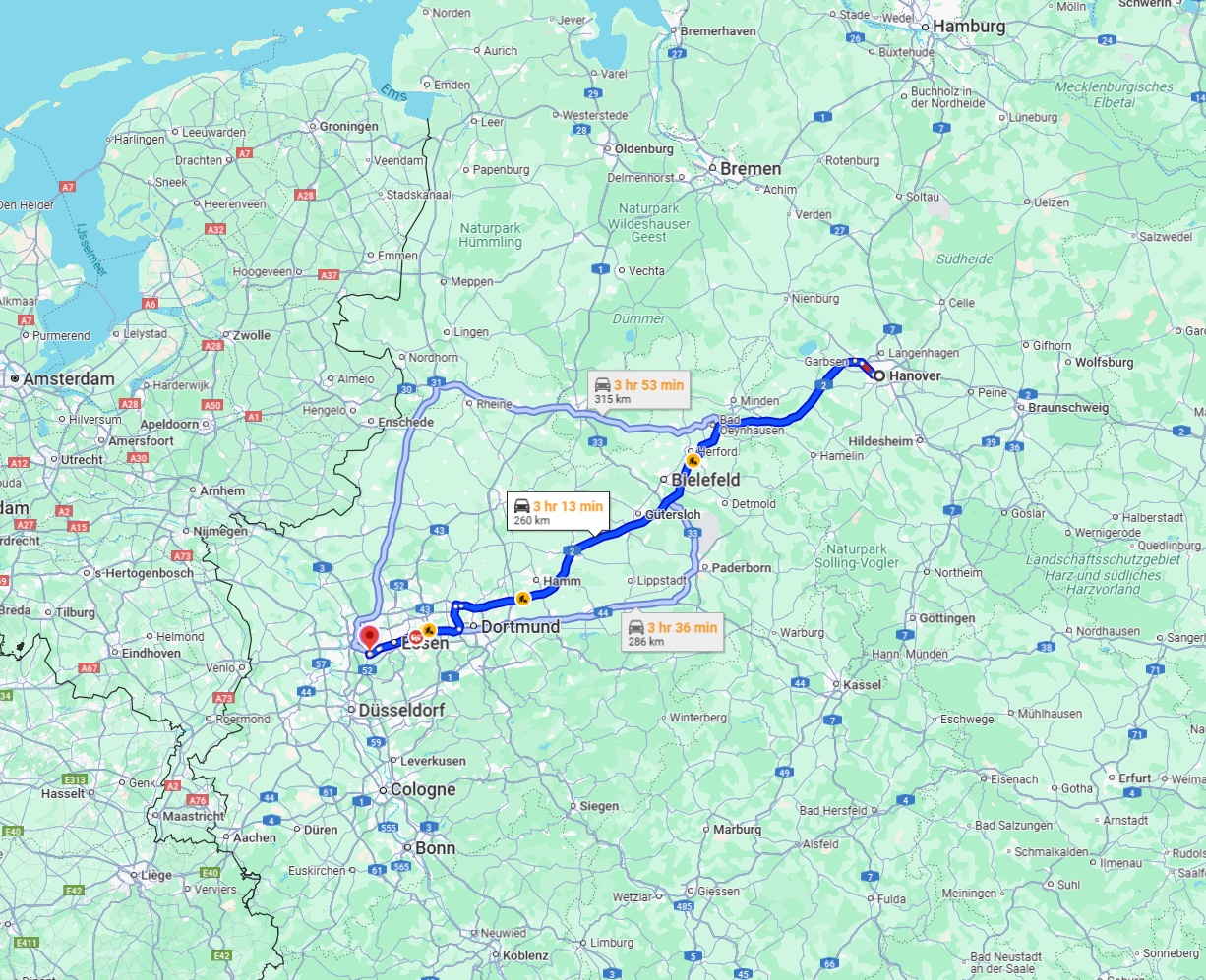 Anreise von Hannover Zu Mülheim an der Ruhr Über via A2