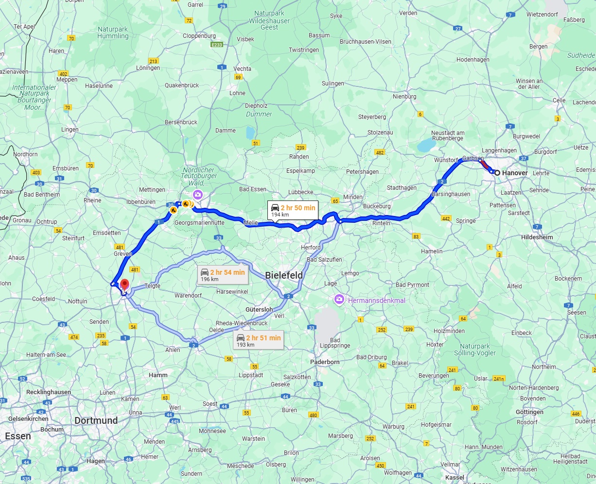 Anreise von Hannover Zu Münster Über via A2 and A30