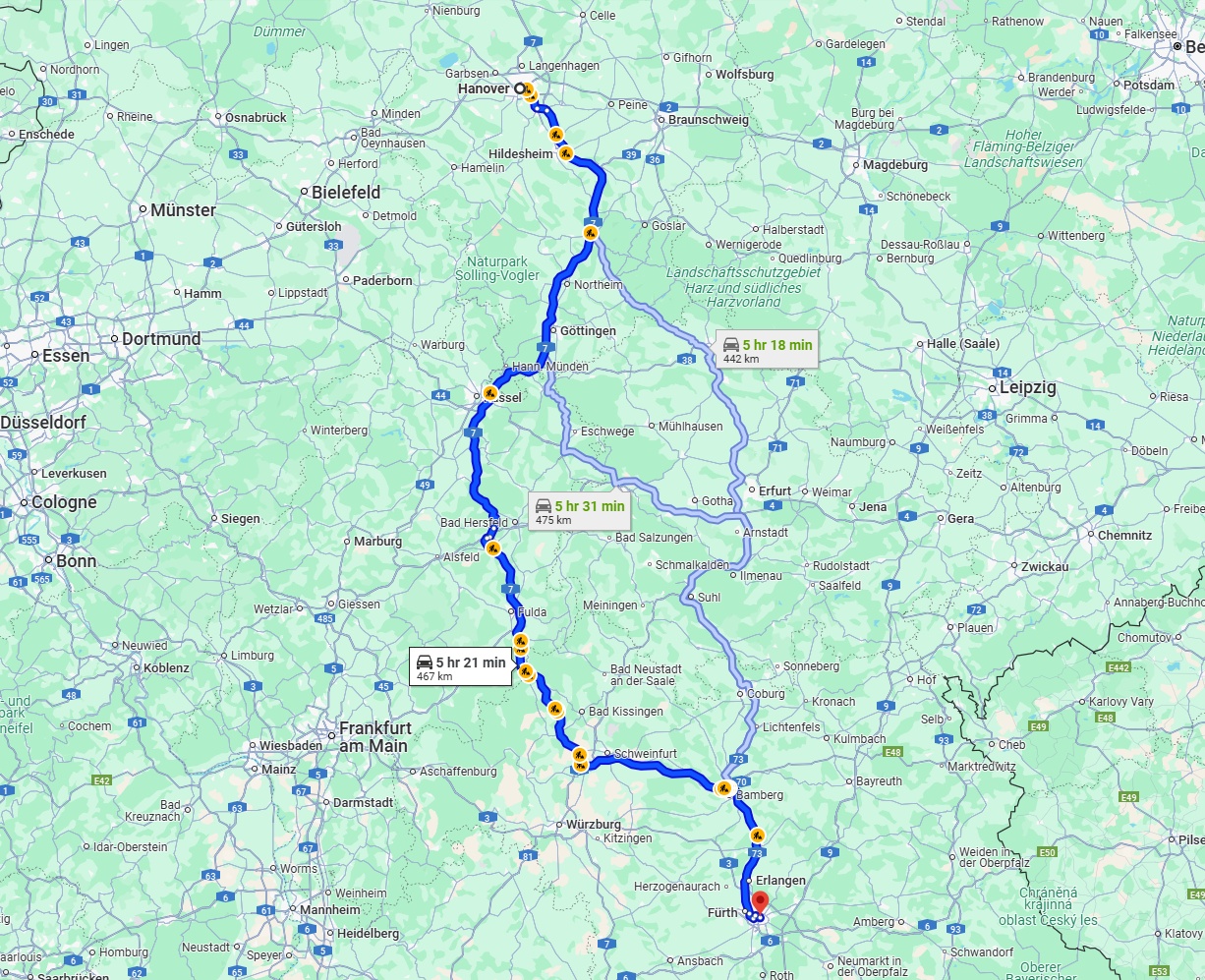 Anreise von Hannover Zu Nürnberg Über via A7
